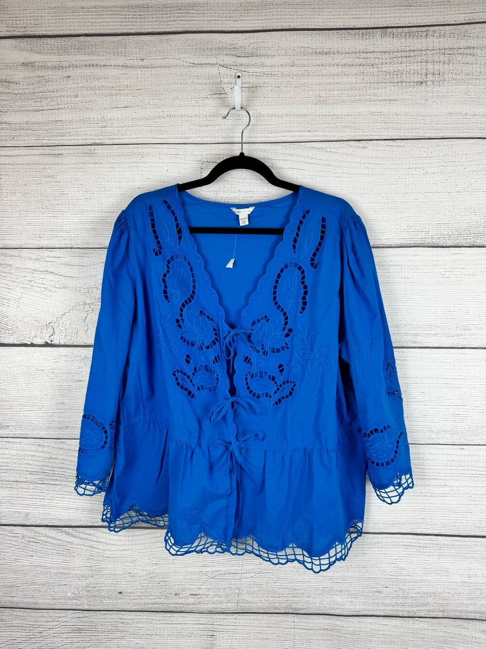 Cato Plus Size Blue Embroidered Eyelet Tie Front Blouse Size 26/28W
